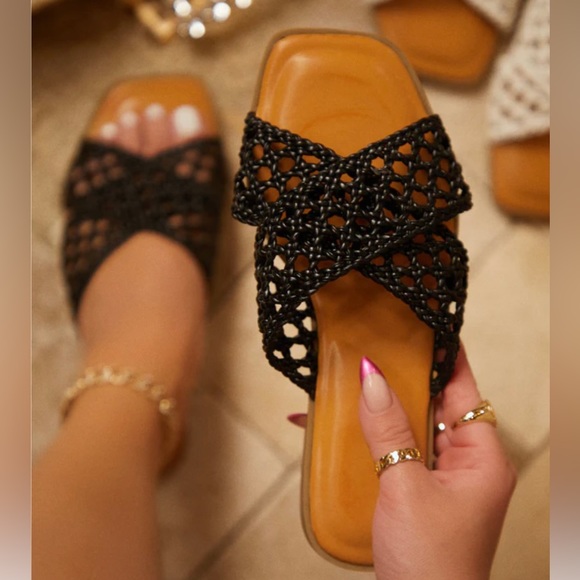 Shoes - Black Criss Cross Woven Sandals
